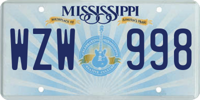 MS license plate WZW998