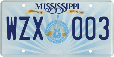 MS license plate WZX003