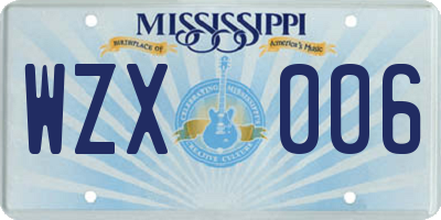MS license plate WZX006