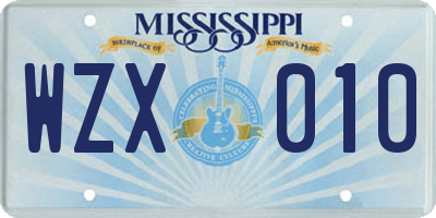 MS license plate WZX010