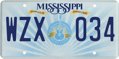 MS license plate WZX034