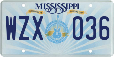 MS license plate WZX036