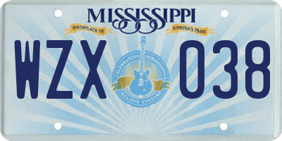 MS license plate WZX038