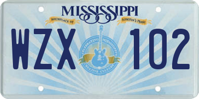 MS license plate WZX102