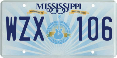 MS license plate WZX106