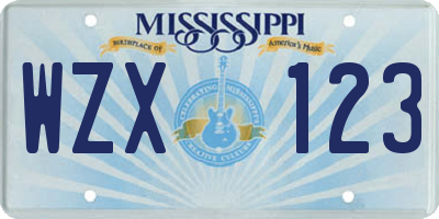 MS license plate WZX123