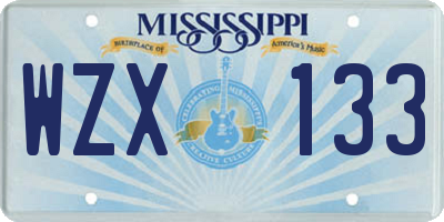 MS license plate WZX133