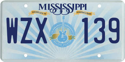MS license plate WZX139