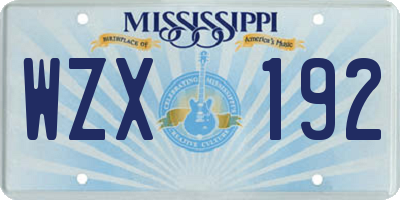 MS license plate WZX192
