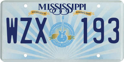 MS license plate WZX193