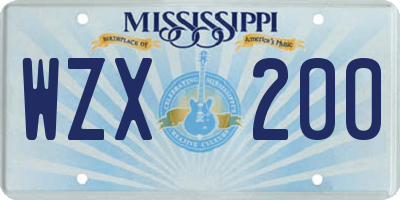 MS license plate WZX200