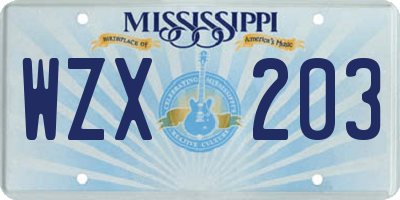 MS license plate WZX203