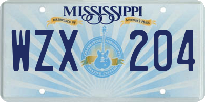 MS license plate WZX204