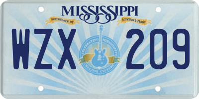 MS license plate WZX209