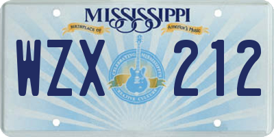 MS license plate WZX212