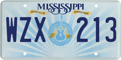MS license plate WZX213