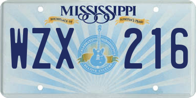 MS license plate WZX216