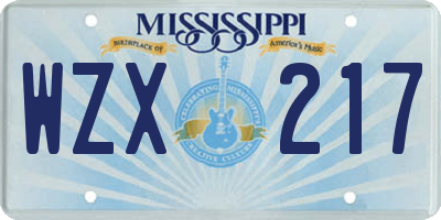 MS license plate WZX217