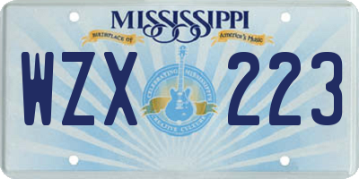 MS license plate WZX223
