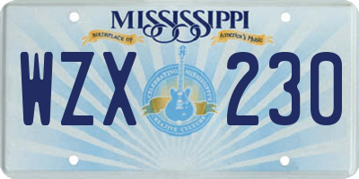 MS license plate WZX230