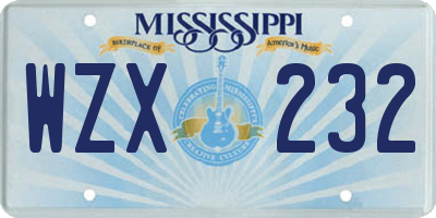 MS license plate WZX232