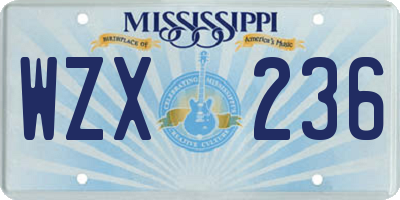 MS license plate WZX236