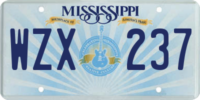 MS license plate WZX237