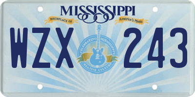 MS license plate WZX243