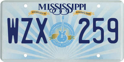 MS license plate WZX259
