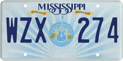 MS license plate WZX274