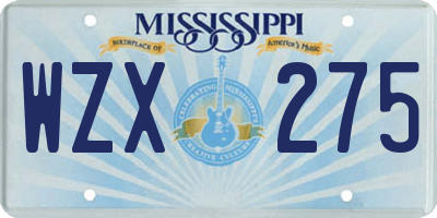 MS license plate WZX275