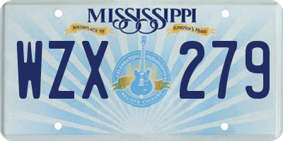MS license plate WZX279