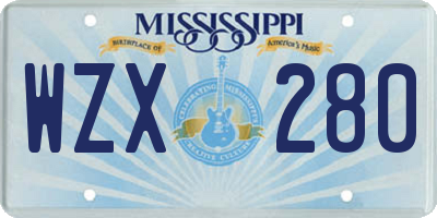 MS license plate WZX280