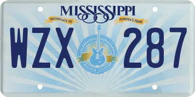 MS license plate WZX287