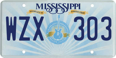 MS license plate WZX303