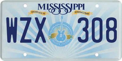 MS license plate WZX308