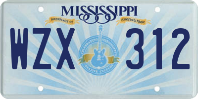 MS license plate WZX312