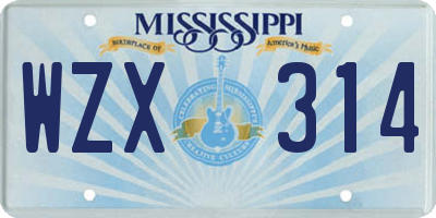 MS license plate WZX314