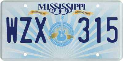 MS license plate WZX315