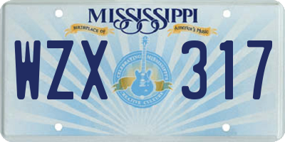 MS license plate WZX317