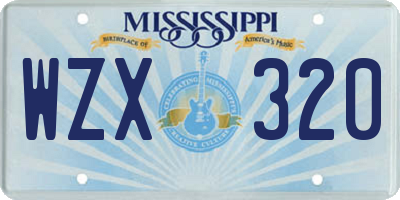 MS license plate WZX320