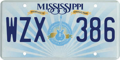 MS license plate WZX386