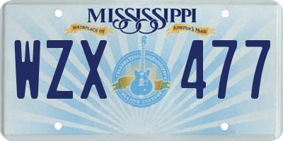 MS license plate WZX477