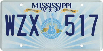 MS license plate WZX517