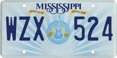 MS license plate WZX524