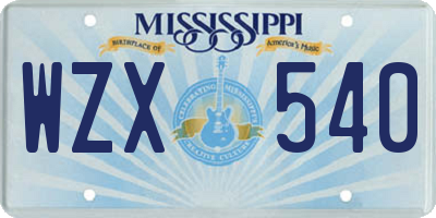 MS license plate WZX540