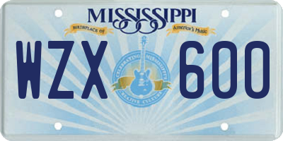 MS license plate WZX600