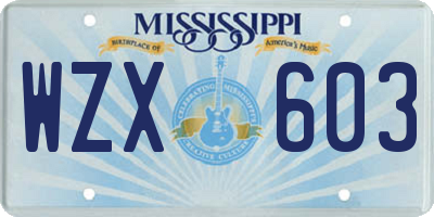 MS license plate WZX603