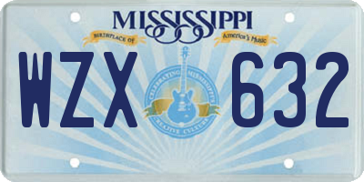 MS license plate WZX632