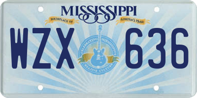 MS license plate WZX636